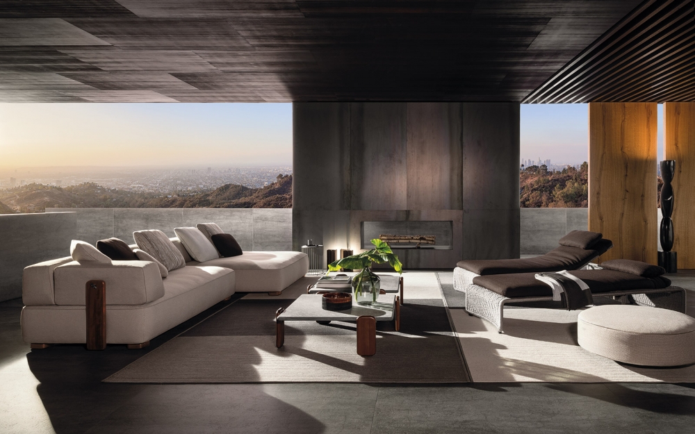 Sofa, ottoman and coffee tables FLORIDA, daybeds with reclining back HALLEY - designer RODOLFO DORDONI