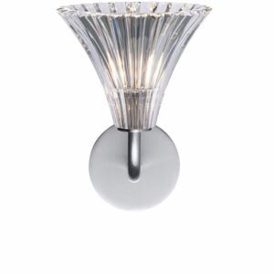 MILLE NUITS wall sconce TULIPE designed by MATHIAS. The sconce pivots 180 degrees, directing the glow anywhere between ceiling and floor, with the beveled cuts of the cup enhancing the light-scattering properties all the more. The TULIP wall sconce is available in luminous clear crystal, and Baccarat‚Äôs signature red hue. The Mille Nuits collection references the 1001 Tales of The Arabian Nights. The collection also includes other lighting fixtures (from candelabras to chandeliers), as well as bar and tableware (from champagne flutes to dessert plates).