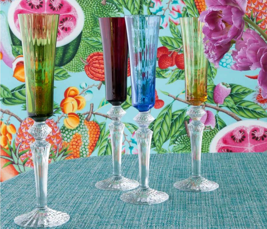 MILLE NUITS COLLECTION. A set of 4 flutes in red, green, blue and yellow.