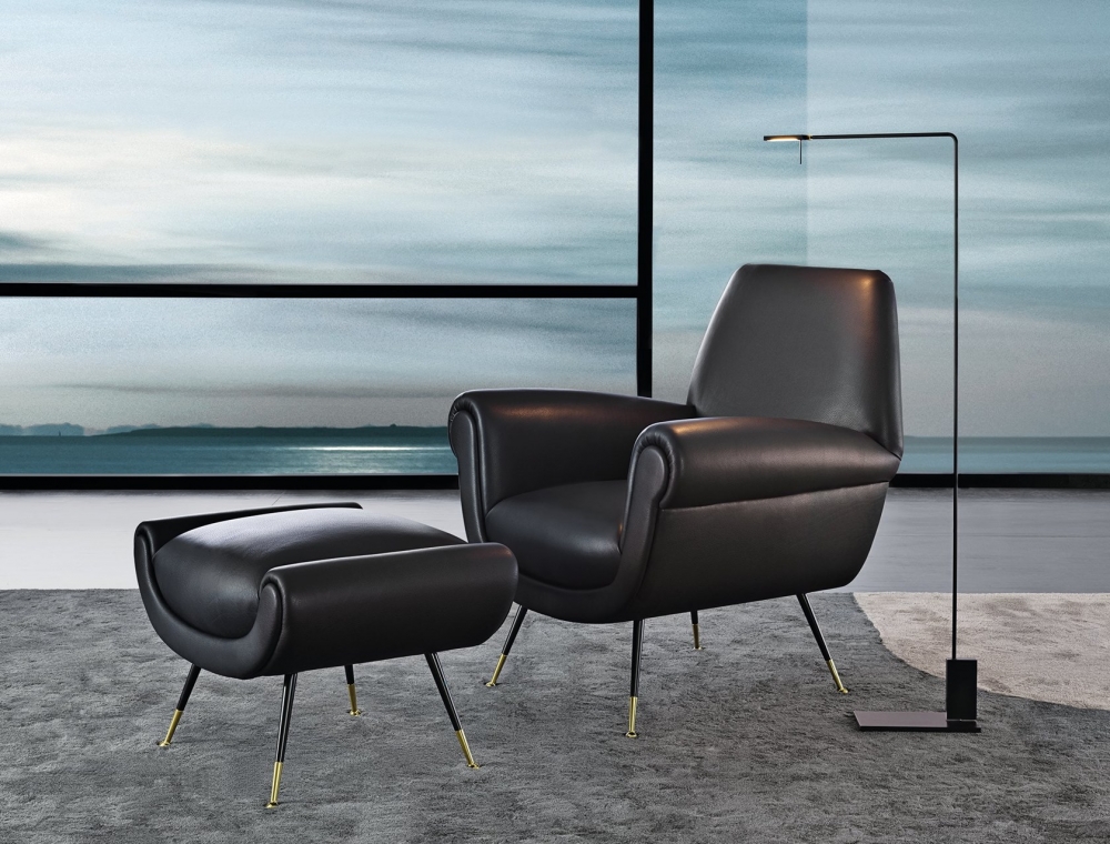 ALBERT armchair and footstool by GIGI RADICE. Minotti Historic Archive