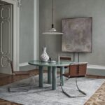 MALTO TABLE BY EDWARD BARBER AND JAY OSGERBY , 2019  ;  MR SIDE CHAIRS BY LUDWIG MIES VAN DER ROHE, 1927