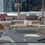 SOFA ALFA  BY EMAF PROGETTI 1999, ARMCHAIRS KENT BY LUDOVICA+ ROBERTO PALOMBA 2013  G CLOTHES -STAND SCIANGAI BY DE PAS, D'URBINO, LOMAZZI -1973