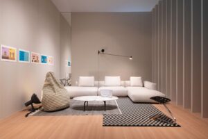 SOFA PIANOALTO BY LUDOVICA + ROBERTO PALOMBA 2012 , SMALL TABLE  GRAPHIUM BY GARCIA CUMINI 2019,  STOOL MEZZADRO BY ACHILLE AND PIER GIACOMO CASTIGLIONI 1957
