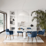 ELSON table  designed by GINO CAROLLO/Calligaris Studio. The design concept that underpins the ELSON table stems from a desire to tap into the sheer elegance of an oval, a fundamental shape in design research, and to balance it with the functional nature of a central base. When viewed from above, its two main parts (the base and the top) form two perfect concentric ovals which come together to create a triumph of geometric harmony. A pristine aesthetic which is both classic and contemporary at the same time, a pared-back design and faultless finishing touches make the ELSON table a timeless addition to any room, elevating any setting or furnishing style. An extendable table set on a central base with a completely automatic opening mechanism. The base comes in sheet metal, while the round-section column is detached from the heavy base plate by 3 cm, revealing a customizable inner strip that comes in 4 different colours. When the table needs to be opened, the extension leaf hidden underneath the two halves of the top rotates until it is perfectly lined up. One half of the top just needs to be pushed slightly for it to click into place. To close the table, you need to do the exact opposite.
