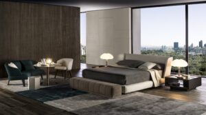 BED CREED, SIDE TABLES ELLIOTT OUTDOOR, SOFA CREED, TABLE BELLAGGIO BRONZE, LITTLE ARMCHAIR CREED, SIDE TABLE AERON, RUG DIBBETS RUG - DESIGNER RODOLFO DORDONI