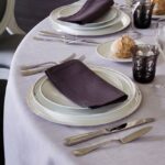 Porcelain plates VERTIGO - designer ANDR√âE PUTMAN; silver plated flatware collection PERLES; wine glasses ALBI, water glasses KAWALI