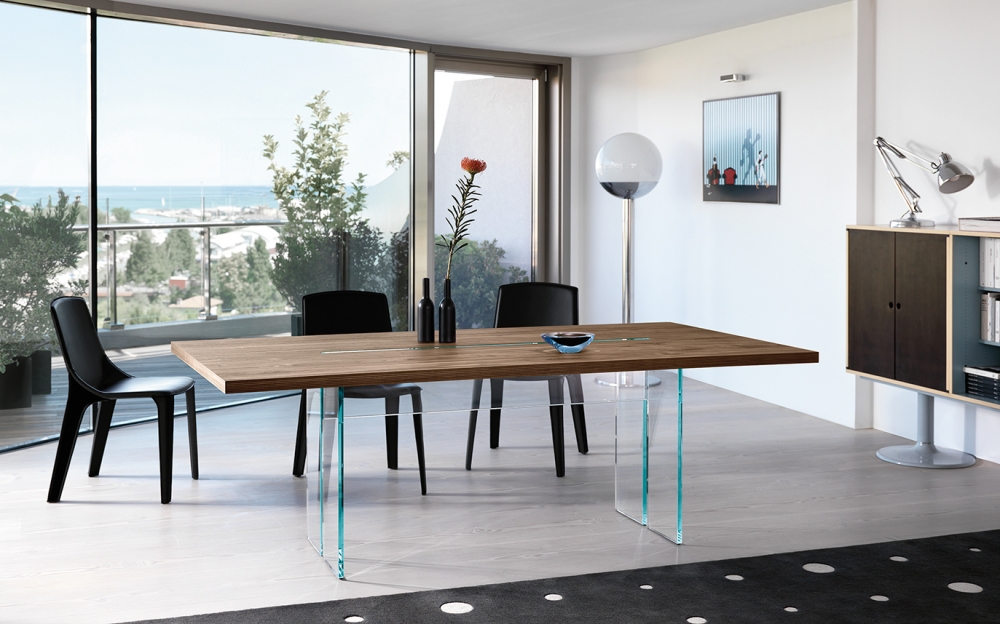LLT WOOD TABLE IN GLASS AND WOOD BY DANTE O. BENINI E LUCA GONZO