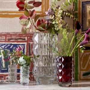 LOUXOR round vase designed by THOMAS BASTIDE. Diamond and bevel cuts together with vertical lines add the magic of infinite pyramids of light. Available in 3 sizes.