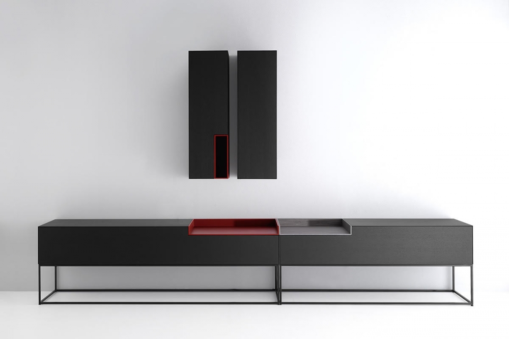 INMOTION by NEULAND INDUSTRIEDESIGN, designed in 2012‚Äì2015. INMOTION: a name that speaks for itself. A storage system expressing a 3D, aesthetic and functional innovation. Its hallmark? Top flexibility since it consists of column-shaped elements, as well as basic and hanging elements to be overlapped as you like. Rotating modules, drawers and folding drawers can be composed either by juxtaposition or they can be fixed on the wall. Finishes and colours can be customised as well. Colours can be changed also after purchase. NEULAND INDUSTRIEDESIGN‚Äôs INMOTION expresses a great creation freedom arousing emotions, for dynamic, lively and original spaces.