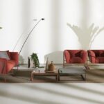 ARPA INDOOR and OUTDOOR SOFA, ARMCHAIR and SIDE TABLE by RAM√ìN ESTEVE, designed in 2020. As its name implies, ARPA Collection is inspired by the harp, one of the most beautiful and mesmerizing musical instruments. Unlike the meticulous work involved in manufacturing a harp, in designing this collection, rigorous paring down was applied, resolving each piece with the least possible number of elements. ARPA collection combines the stability of the orthogonal external shape with the softness and comfort of the inner cushion shell. The thin strings add elegance and fineness to every piece, giving a special sense of lightness, as if the whole cushion mass was hanging from the structure.  Designed to be timeless, ARPA aims to become an icon, not only for aesthetical reasons, but also for its functionality and comfort.