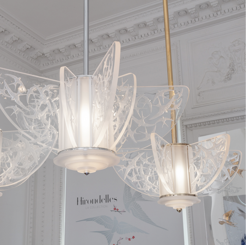 HIRONDELLES chandelier clear crystal, chrome finish, large size